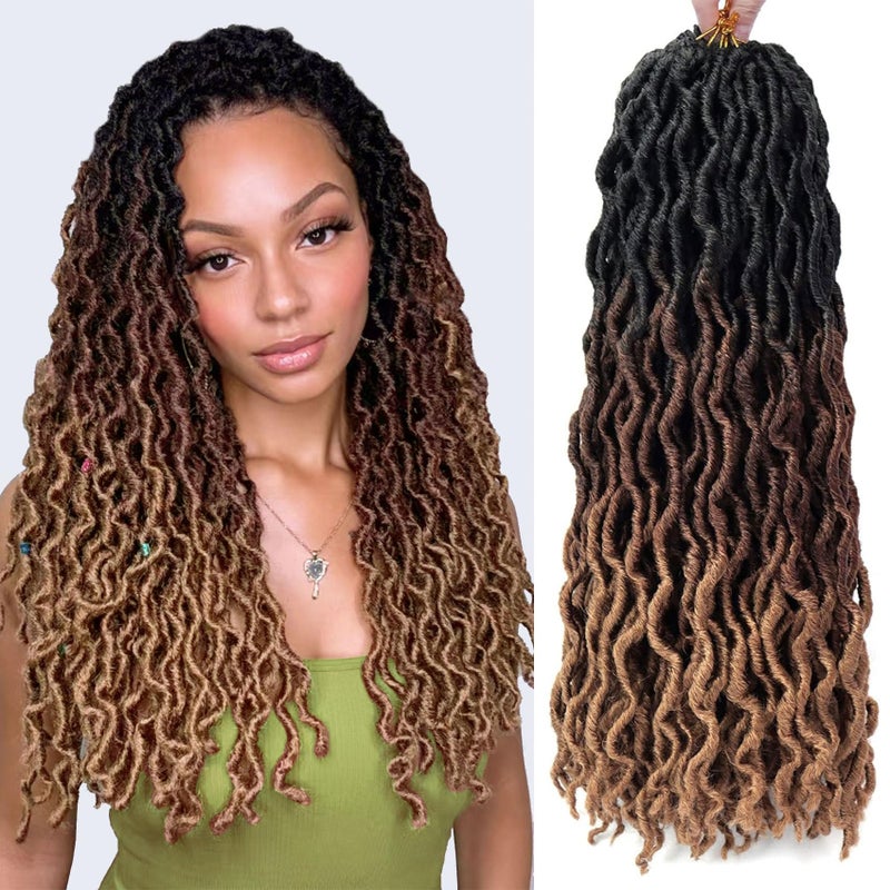 Liyate 18 Inch Goddess Faux locs Crochet Hair 6 Packs/Lot Soft Gypsy Locs Wavy Crochet Braids Dreadlocks 3 Tone Curly Wavy Twist Braiding Hair Extensions African Roots Braidï¼ˆ#1B/30/27) - Image 1